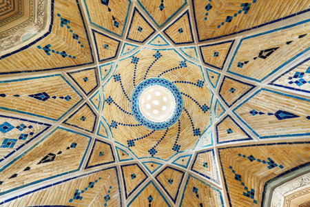Kashan, Iran - 21 October, 2018: Beautiful ceiling decorated with blue tile in Sultan Amir Ahmad...