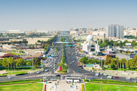 Tehran, Iran - 19 October, 2018: Wonderful aerial view of Lashkari Expressway. Day traffic. Amazing cityscape on sunny day. Tehran is a popular tourist destination of the Middle East.のeditorial素材