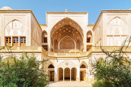 Wonderful view of Abbasi Historical House on blue sky background in Kashan, Iran. Traditional Persian architecture. Amazing exterior. Kashan is a popular tourist destination of the Middle East.のeditorial素材