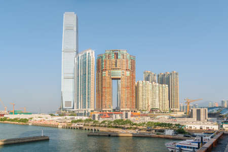 Awesome view of skyscraper and other modern buildings in West Kowloon of Hong Kong. Amazing...