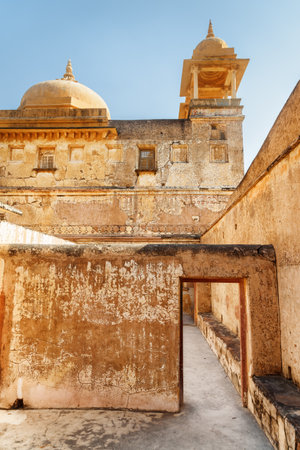 Scenic interior view of the Amer Fort and Palace (Amber Fort) in Jaipur, Rajasthan, India. Awesome Rajput military hill architecture. Jaipur is a popular tourist destination of South Asia.のeditorial素材