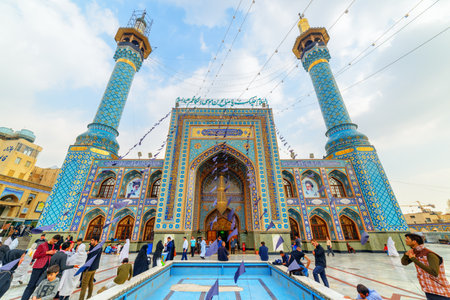 Tehran, Iran - 18 October, 2018: Main view of Imamzadeh Saleh at Shemiran district. The mosque is a popular Shia shrine in northern Tehran. Scenic courtyard of the Muslim place.のeditorial素材