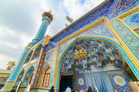 Tehran, Iran - 18 October, 2018: Amazing view of Imamzadeh Saleh, Shemiran district. Islamic architecture. Persian exterior of the Muslim place. The mosque is a popular Shia shrine in northern Tehran.のeditorial素材