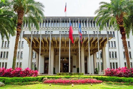 Taipei, Taiwan - April 23, 2019: Scenic view of facade and main entrance of the Ministry of Foreign...