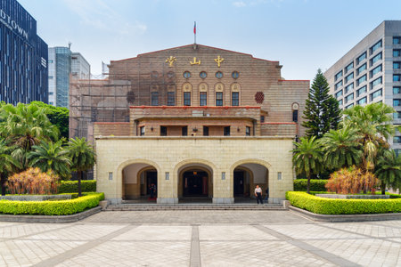 Taipei, Taiwan - April 23, 2019: Scenic view of facade and main entrance of the Zhongshan Hall at Ximending. The historical building is a popular tourist attraction of Asia.のeditorial素材