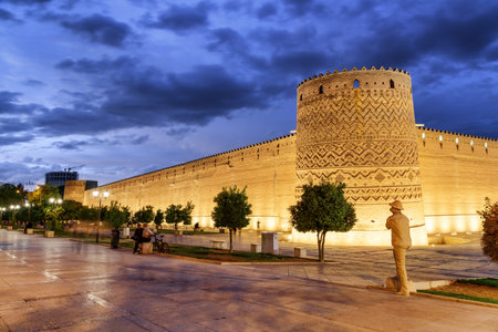 Fabulous evening view of the Karim Khan Citadel (Arg-e-Karim Khan) in Shiraz, Iran. Amazing Iranian architecture. The fortress is a popular tourist attraction of the Middle East.のeditorial素材