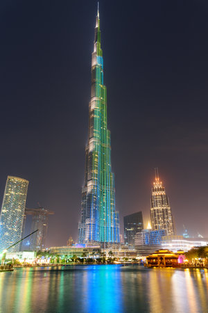 Dubai, United Arab Emirates - 2 November, 2018: Amazing night view of the iconic Burj Khalifa Tower...