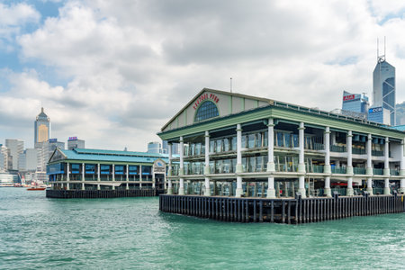 Hong Kong - October 20, 2017: Central Ferry Pier at downtown, Hong Kong Island. Hong Kong is a popular tourist destination of Asia.のeditorial素材