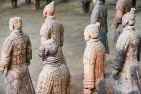 Xi'an, Shaanxi Province, China - October 28, 2015: Awesome view of the Terracotta Warriors of the famous Terracotta Army inside the Qin Shi Huang Mausoleum of the First Emperor of China.のeditorial素材