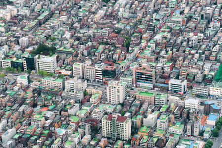 Seoul, South Korea - October 13, 2017: Scenic aerial view of residential buildings. Seoul is a popular tourist destination of Asia.のeditorial素材