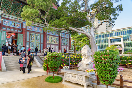 Seoul, South Korea - October 15, 2017: Awesome view of Jogyesa Temple. Jogyesa Temple is a symbol of Korean Buddhism.のeditorial素材