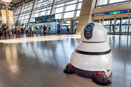 Seoul, South Korea - 16 October 2017: LG's airport cleaning robot in main hall of Incheon airport.