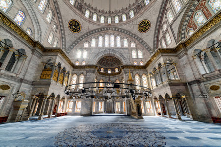Istanbul, Turkey - September 15, 2021: Interior of prayer hall in the Nuruosmaniye Mosque, Istanbul, Turkey.のeditorial素材