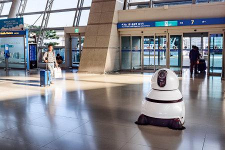 Seoul, South Korea - 16 October 2017: LG's airport cleaning robot in main hall of Incheon airport.のeditorial素材
