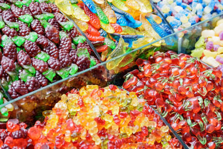 Wide range of jelly sweets  at the Grand Bazaar in Istanbul, Turkey. The historical market is a popular tourist destination and one of oldest markets in the world.の写真素材