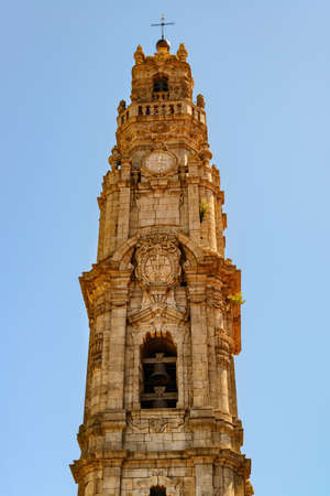 Porto, Portugal - August 16, 2014: The bell tower of Torre dos Clerigos is a popular tourist attraction of Portugal.の写真素材