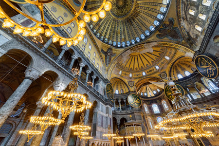 Istanbul, Turkey - September 19, 2021: Interior of the Hagia Sophia. The Grand Mosque and formerly the Church is a popular destination among pilgrims and tourists of Istanbul.のeditorial素材