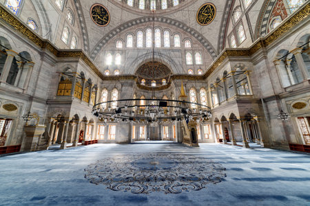 Istanbul, Turkey - September 15, 2021: Interior of prayer hall in the Nuruosmaniye Mosque, Istanbul, Turkey.のeditorial素材