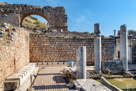 Scenic ruins of the latrines of Ephesus (Efes). Awesome view of public municipal toilets of the...