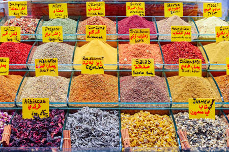 Wide range of spices at the Grand Bazaar in Istanbul, Turkey. The historical market is a popular tourist destination and one of the largest and oldest markets in the world.の写真素材