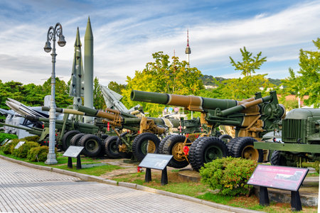 Seoul, South Korea - October 14, 2017: Military equipment at outdoor exhibition area of the War...