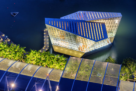 Singapore - February 19, 2017: Awesome aerial view of Louis Vuitton Singapore Marina Bay Sands...