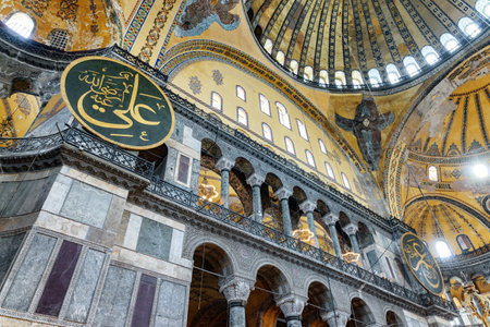 Istanbul, Turkey - September 14, 2021: Interior of the Hagia Sophia. The Grand Mosque and formerly...