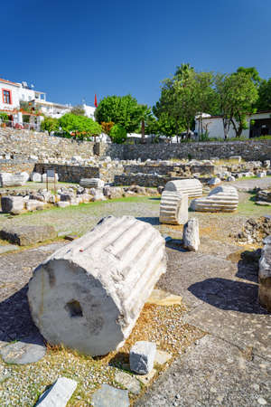 The ruins of the Mausoleum at Halicarnassus (Tomb of Mausolus) in Bodrum, Turkey. The Mausoleum is one of the Seven Wonders of the Ancient World and a popular tourist attraction in Turkey.の写真素材