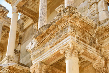 Awesome view the Library of Celsus in Ephesus (Efes). Ruins of the ancient Greek city in Selcuk, Izmir Province, Turkey. Ephesus is a popular tourist attraction in Turkey.の写真素材