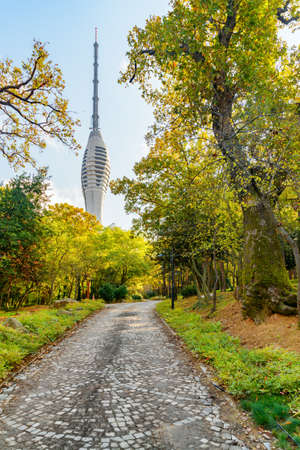 View of the Camlica Tower from the park. The tower is a new attraction for tourists and residents.の写真素材