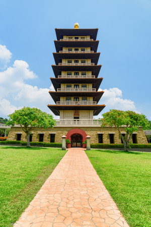 Colorful view of pagoda in Fo Guang Shan Buddha Museum, Kaohsiung, Taiwan. Taiwan is a popular tourist destination of Asia.のeditorial素材