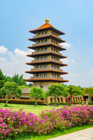 Colorful view of pagoda in Fo Guang Shan Buddha Museum, Kaohsiung, Taiwan. Taiwan is a popular tourist destination of Asia.のeditorial素材