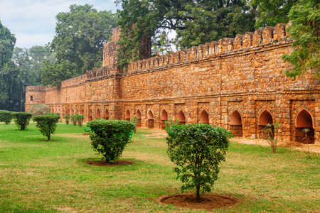 Scenic fortified walls of Sikandar Lodi's Tomb at Lodi Gardens in Delhi, India. The gardens are a popular tourist attraction of South Asia.のeditorial素材