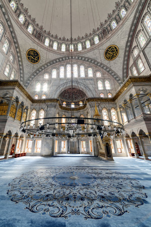 Istanbul, Turkey - September 15, 2021: Interior of prayer hall in the Nuruosmaniye Mosque, Istanbul, Turkey.のeditorial素材