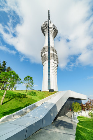 Istanbul, Turkey - November 1, 2021: View of the Camlica Tower. The structure was inspired by the Tulip flower, Ottoman symbol. The tower is a new attraction for tourists and residents.のeditorial素材