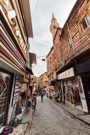 Istanbul, Turkey - September 15, 2021: Scenic view of the Buyuk Yeni Han and an old narrow street. The large historic caravanserai is a popular tourist attraction in Turkey.のeditorial素材