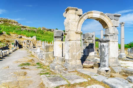 Scenic ruins of Perge (Perga) at Antalya Province, Turkey. Awesome view of the ancient Greek city. Perge is a popular tourist destination in Turkey.の写真素材