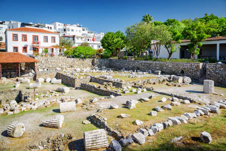 The ruins of the Mausoleum at Halicarnassus (Tomb of Mausolus) in Bodrum, Turkey. The Mausoleum is one of the Seven Wonders of the Ancient World and a popular tourist attraction in Turkey.の写真素材