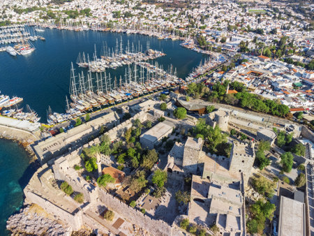 Aerial view of Bodrum Castle in Turkey. Bodrum is a popular tourist destination in the Turkish Riviera.のeditorial素材