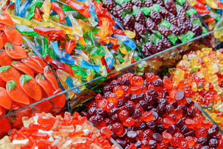 Wide range of jelly sweets  at the Grand Bazaar in Istanbul, Turkey. The historical market is a popular tourist destination and one of oldest markets in the world.の写真素材