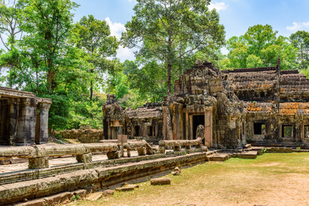 Mysterious ruins of Ta Prohm temple in ancient Angkor, Siem Reap, Cambodia. Angkor is a popular tourist attraction.の写真素材