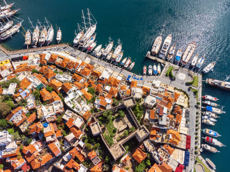Aerial view of Marmaris Castle in Turkey. Marmaris is a popular tourist destination in the Turkish Riviera.の写真素材