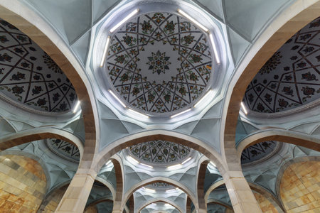Awesome ceiling of Alisher Navoiy Station of the Tashkent Metro in Tashkent, Uzbekistan. The amazing underground lobby is a popular tourist attraction of Central Asia.のeditorial素材
