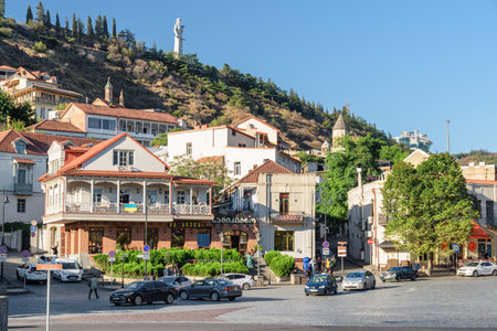 Tbilisi, Georgia - 8 October, 2022: Scenic view of Vakhtang Gorgasali Square in Old Town of Tbilisi. Tbilisi is a popular tourist destination of the Caucasus region.のeditorial素材