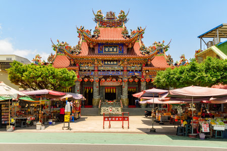 Kaohsiung, Taiwan - April 30, 2019: Awesome view of Cih Ji Palace (Bao Sheng Da Di Temple) by Lotus...