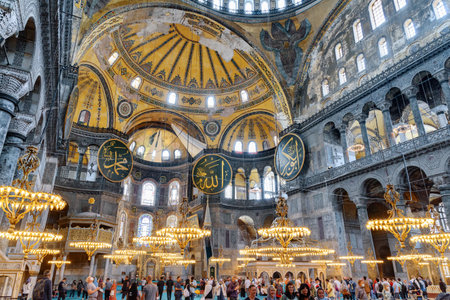 Istanbul, Turkey - September 14, 2021: Interior of the Hagia Sophia. The Grand Mosque and formerly the Church is a popular destination among pilgrims and tourists of Istanbul.のeditorial素材