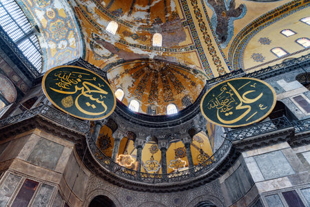 Istanbul, Turkey - September 14, 2021: Interior of the Hagia Sophia. The Grand Mosque and formerly the Church is a popular destination among pilgrims and tourists of Istanbul.のeditorial素材