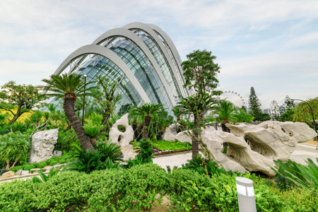 Singapore - February 18, 2017: Awesome view of glass dome of the Cloud Forest in Gardens by the Bay. Singapore is a popular tourist destination of Asia.のeditorial素材