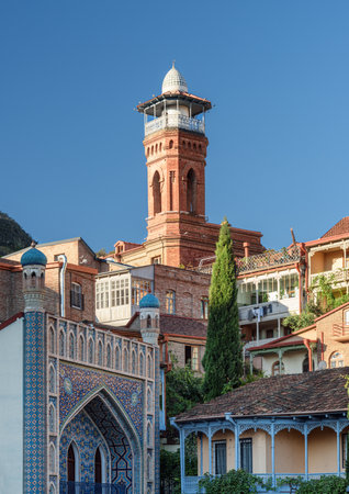 Awesome view of Tbilisi Central Mosque (Juma Mosque) in Old Town of Tbilisi, Georgia. Georgia is a popular tourist destination of the Caucasus region.の写真素材