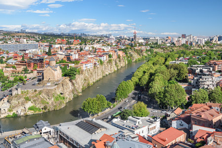 Awesome city view of Tbilisi, Georgia. Amazing cityscape. Tbilisi is a popular tourist destination of the Caucasus region.の写真素材